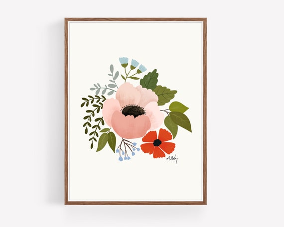 Floral Folk Art Print - Botanical Art - Illustration Print - Hygge Decor - Hygge Art - Scandinavian Decor - Boho Decor - Scandinavian Art