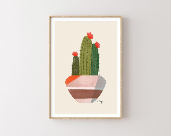 "I'm Sticking with You" - Cute Cactus Illustration with Southwestern Pot Art Print