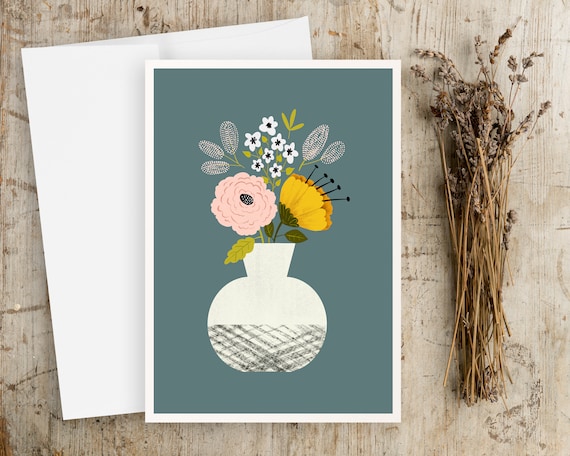 Folk Art Greeting Cards | Folk Art Flowers | Note Cards Set | Card and Envelope | Scandinavian Folk Art | Simple Artwork | Botanical art