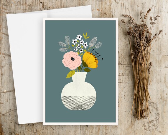 Folk Art Greeting Cards | Folk Art Flowers | Note Cards Set | Card and Envelope | Scandinavian Folk Art | Simple Artwork | Botanical art