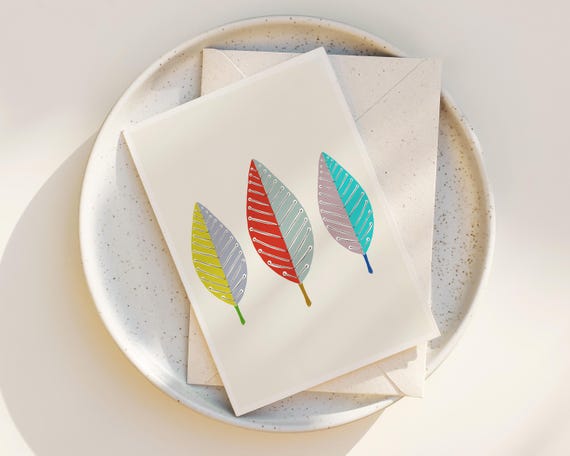 Cute Mid Century Modern Leaves - Nature Greeting Cards - Blank inside any occasion - Set of Note Cards - Hygge Art - Scandinavian art