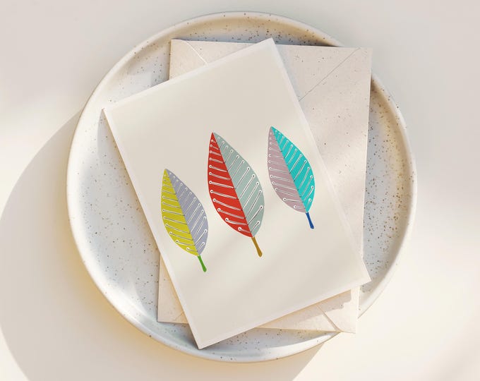 Mid Century Modern Leaf Greeting Cards: Scandinavian Art Note Card Set