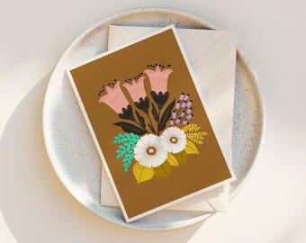 Folk Art Flower Greeting Card: Midsummer Bouquet Note Card Set