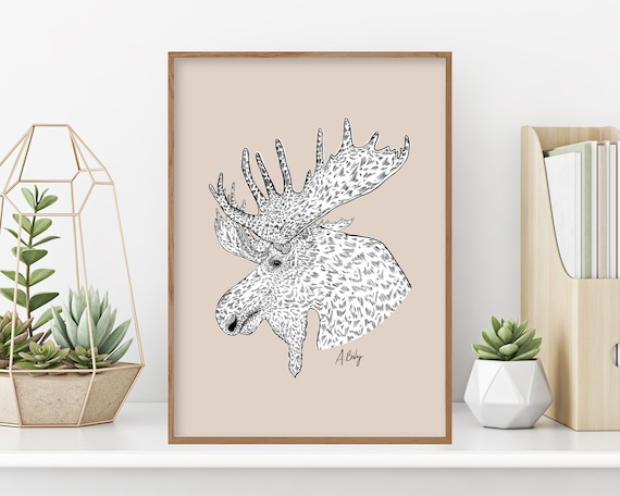 Moose Art Print | Moose Wall Art | Customizable Prints | drawing | Wildlife Prints | Nature Prints | Large Wall Art | Custom