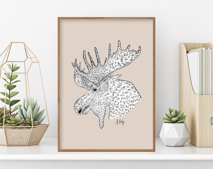 Moose Art Print | Moose Wall Art | Customizable Prints | drawing | Wildlife Prints | Nature Prints | Large Wall Art | Custom