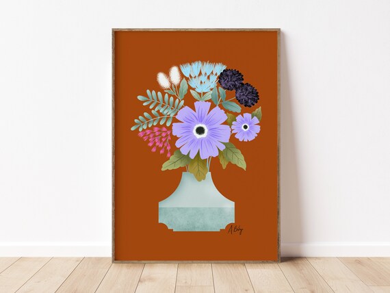 Folk Art Flowers Art Print - Illustration Art - Boho Decor - Scandinavian Decor - Hygge Decor - Farmhouse Decor - Large wall art - Floral