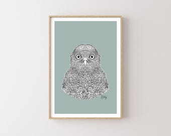 Baby Owl Giclée Print | Pen and Ink Woodland Art