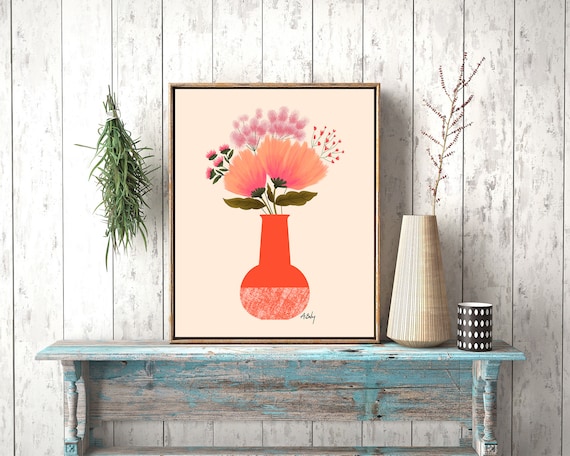 Whimsical Flowers Wall Art - Folk Art - Scandinavian Decor - Boho Decor - Floral Wall Art - Illustration Print - Farmhouse Decor - botanical