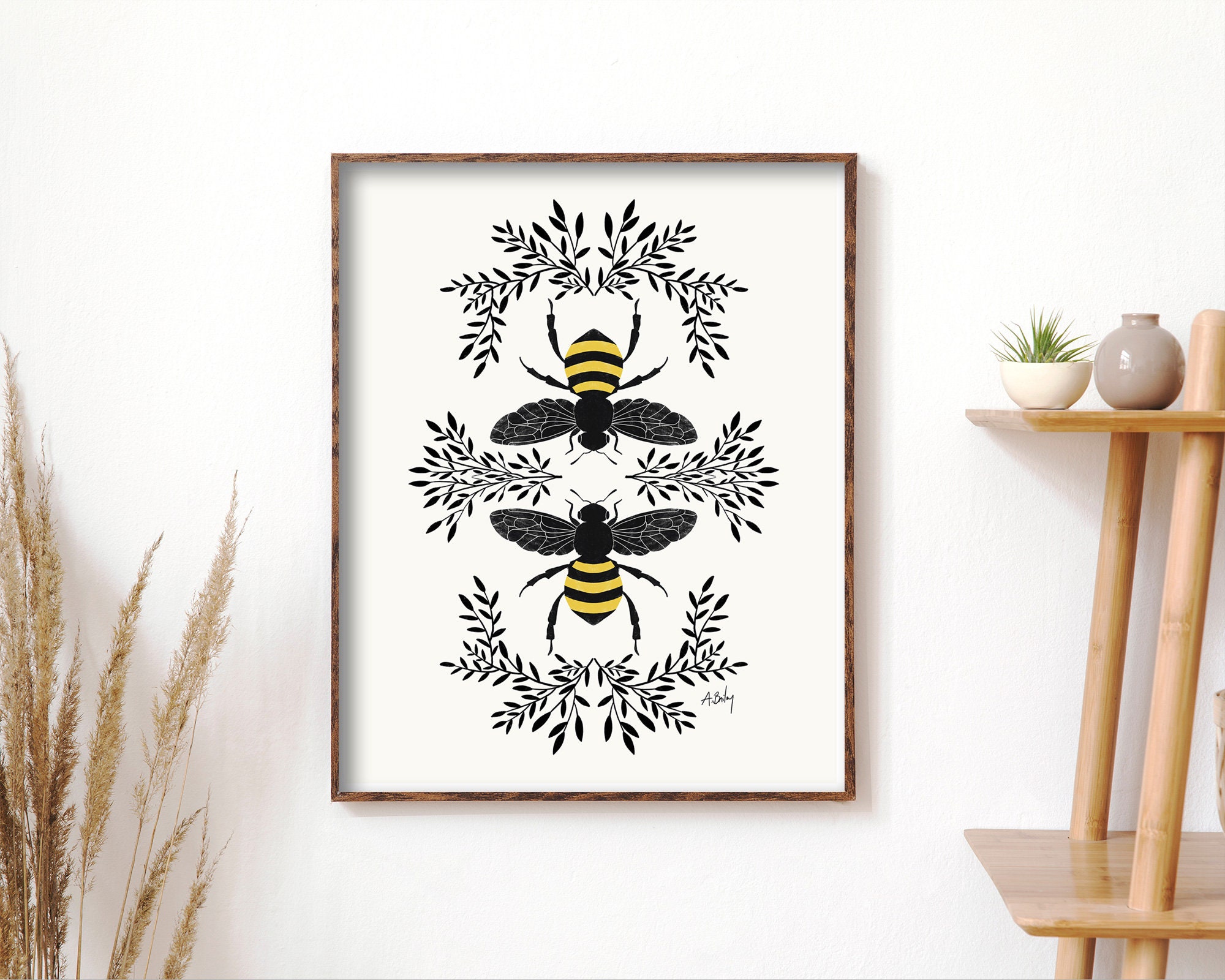 Farmhouse Gold Bumble Bee Sign, Bee Wall Decor, Farmhouse Honey