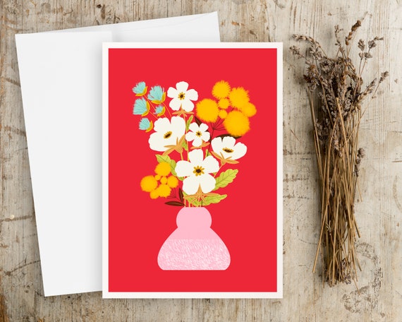 Floral Greeting Cards - Note Cards set - Folk art flowers - scandinavian - blank for thank you, wedding, thinking of you cards - set of 10