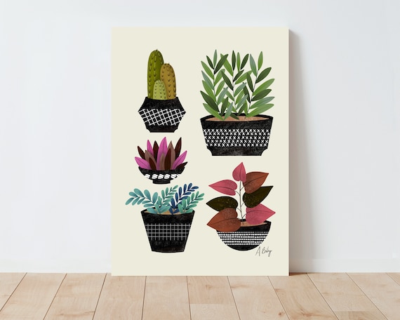 Scandinavian Potted Plants Wall Art Print - Illustration Print - Botanical wall art - Succulents - Cactus - Large wall art - abstract prints