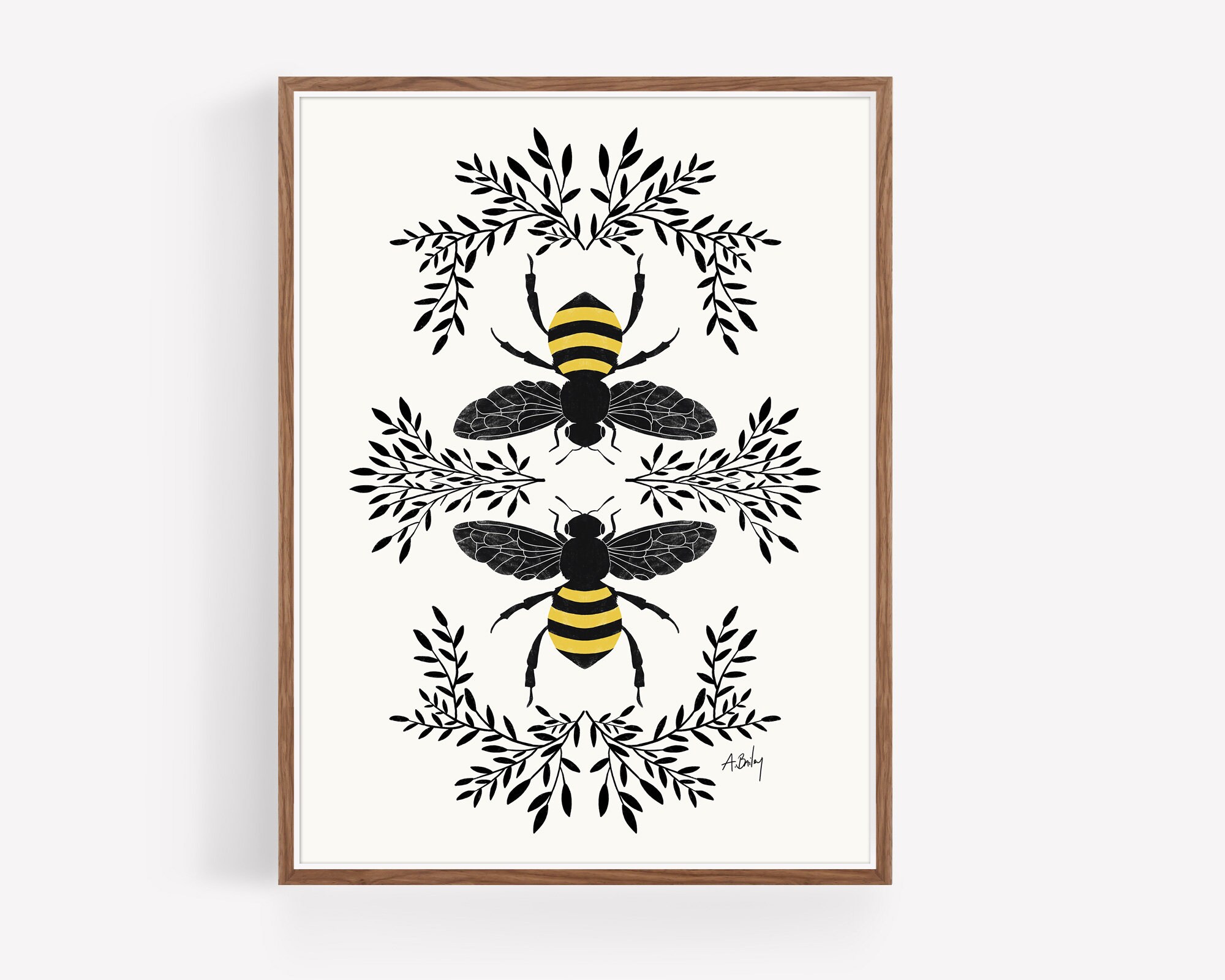 Honey Bee Wall Art Print - Botanical Decor