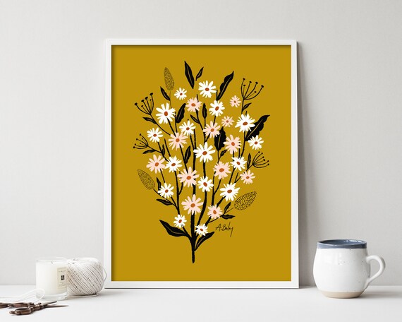 Whimsical Flowers Folk Art Print - Scandinavian Decor - Boho Decor - Hygge Decor - Hand Painted - Flowers - Floral - Large wall art - nature