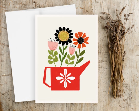 Scandinavian Flowers Greeting Card - Notecards with envelopes - Scandinavian Art - simple artwork - blank note cards - floral greeting card