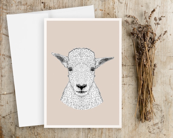 Mountain Goat Greeting Card | Blank Greeting card | Any Occasion Greeting Card | Baby Animals | Greeting Card | Mountain Goat Drawing