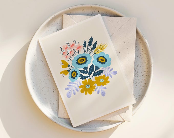 Whimsical Floral Greeting Card: Folk Art Flower Bouquet