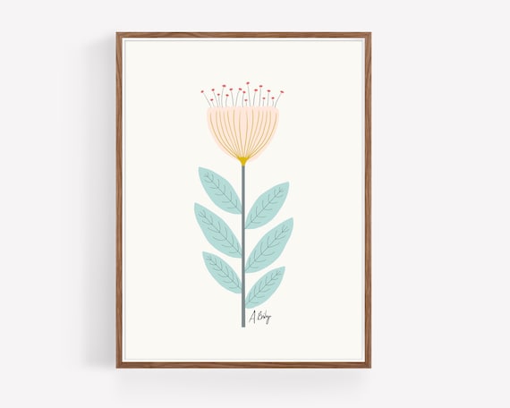 Scandinavian Folk Flower Wall Art - Illustration Print - Scandinavian Decor - Boho Decor - Simple Artwork - Living Room wall art - abstract