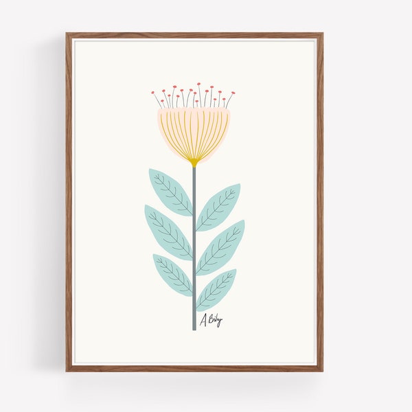 Scandinavian Folk Flower Wall Art - Illustration Print - Scandinavian Decor - Boho Decor - Simple Artwork - Living Room wall art - abstract