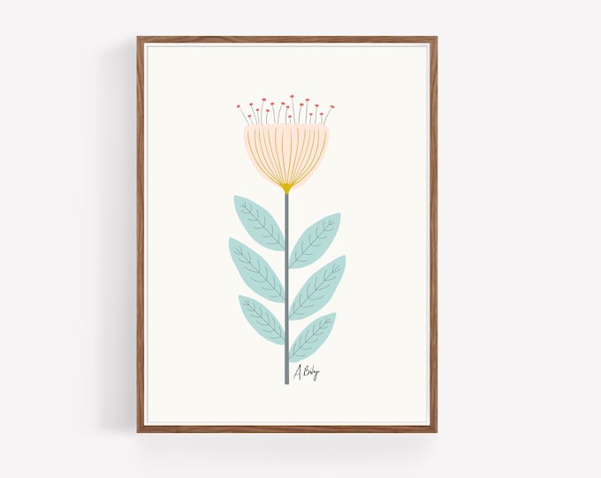 "Mid Mod Flower No. 7" - Scandinavian Flowers Print: Folk Art Floral Illustration Print - Hygge Decor
