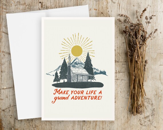 Make Life A Grand Adventure Quote Greeting Card - Set of Notecards - Inspirational Quote - Illustration - Mountains - Boho Greeting Cards