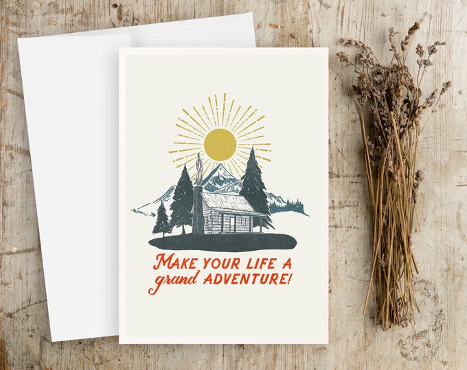Grand Adventure Greeting Card Set: Mountain Cabin Illustration