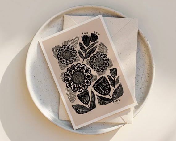Folk Art Flowers Notecards - Folk Art Flowers - Greeting Cards - botanical art - illustration - scandinavian art - notecards with envelopes