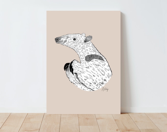 Modern Anteater Wall Art | Illustration Print | Animal art | Black and White wall art | Nature wall art | Large Wall Art | minimalist art