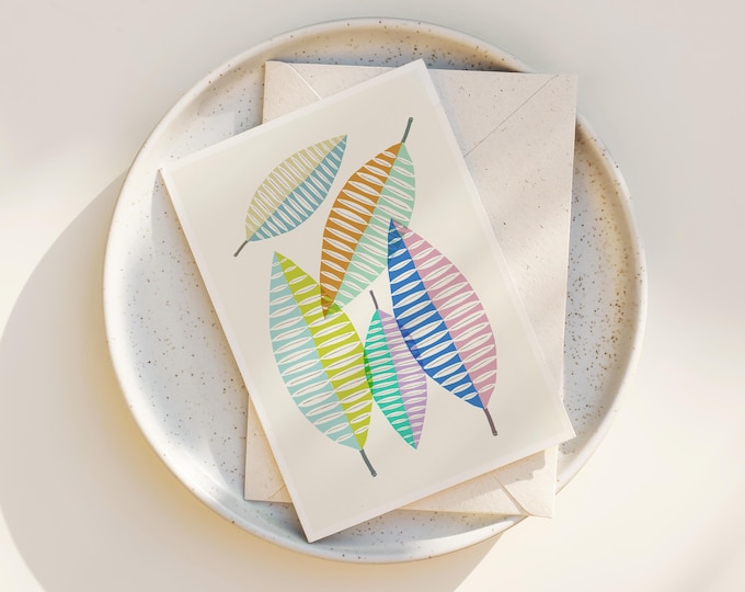 Mid Century Modern Leaves Note Cards: Colorful Blank Greeting Cards