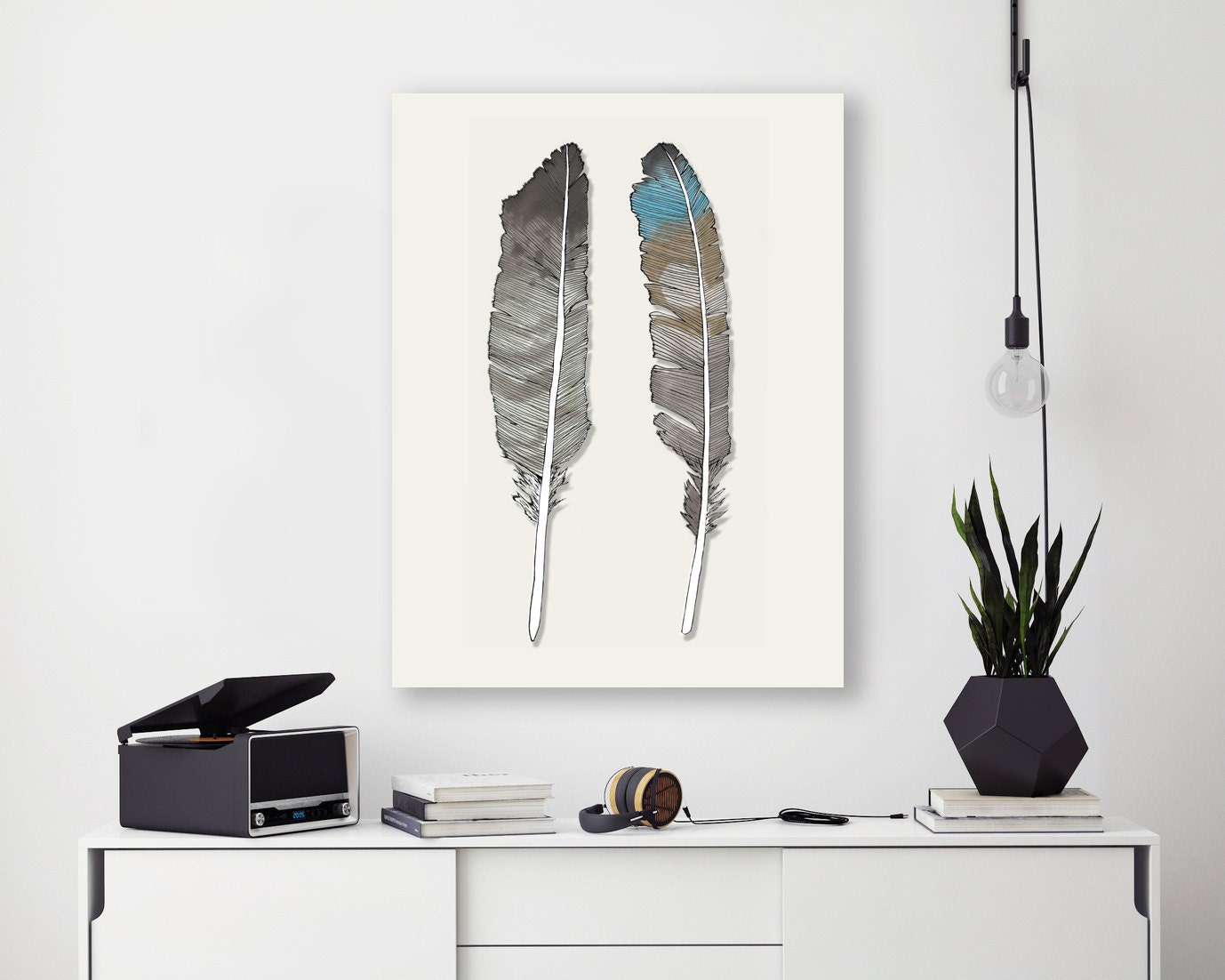 Modern Feather Wall Art on Canvas Etsy