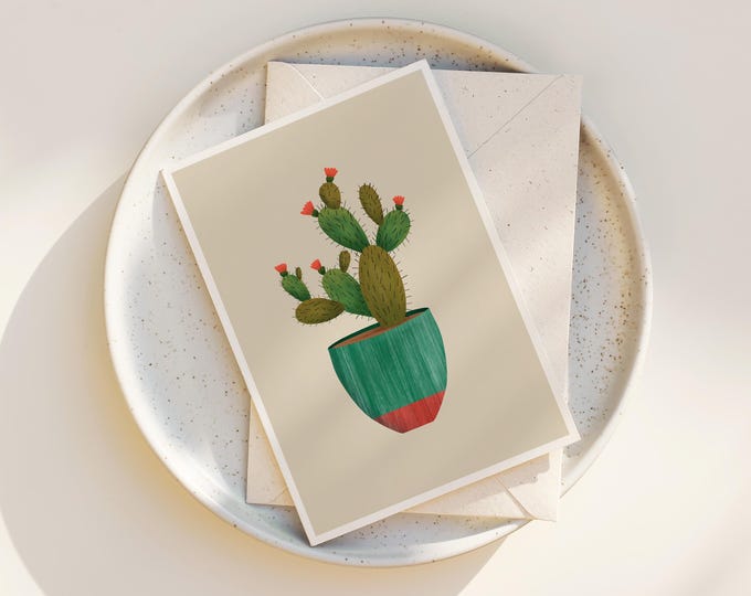 "Paddle Cactus" - Potted Cactus Illustration Greeting Cards, any occasion