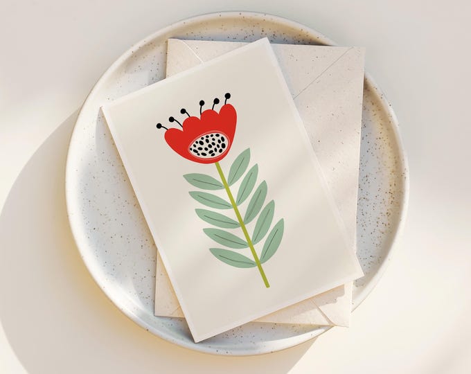 Mid-Century Modern Floral Notecards: Scandinavian Folk Art Set