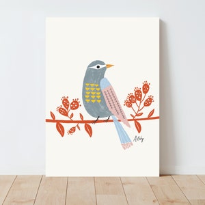 Scandinavian Bird Wall Art - Folk Art - Illustration Print - Simple Artwork - Botanical illustration - Botanical wall art - large wall art