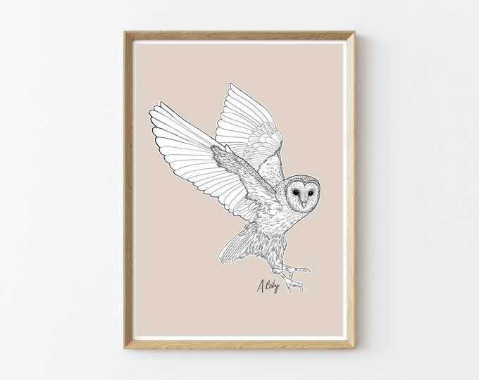 Modern Owl Wall Art | Barn Owl | Customizable Art | Nature home decor | Nature Prints | Owl Wall Art | Large Wall Art | earthy wall art