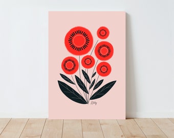 Scandinavian Flowers Wall Art Print - Floral Wall Art - Illustration Print - Scandinavian Decor - Abstract - Folk Art - Simple Artwork