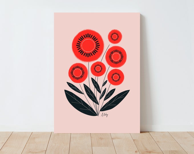 Mid-Century Floral Art Print: Scandinavian Folk Art Illustration