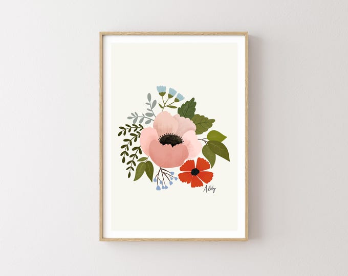 "June Garden" - Floral Folk Art Illustration Print