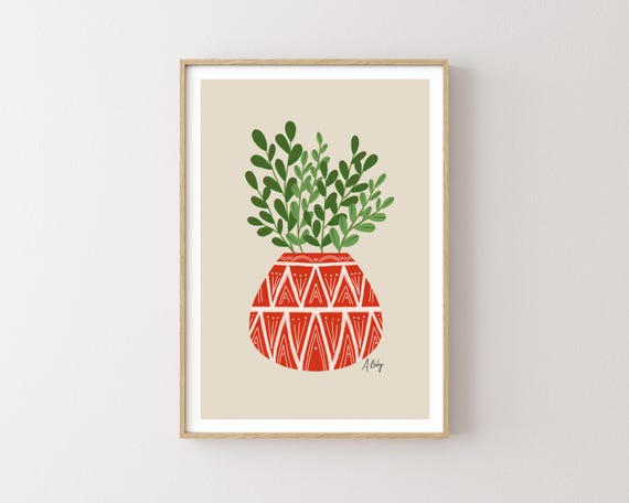 Cute Potted Jade Plant Illustration Print - Succulent wall art - Potted plant print - house plants wall art - large wall art - nature art