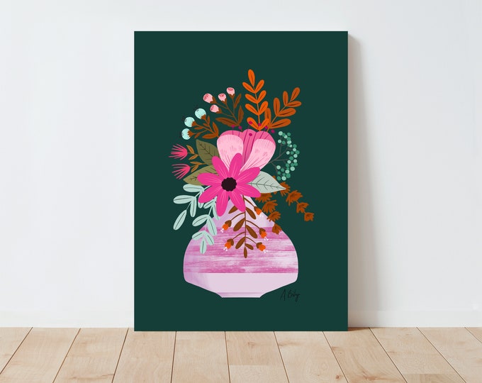 "Breathe In" - Floral Folk Art Print: Whimsical Folk Flowers Wall Art - Scandinavian Floral Hygge Dopamine Decor botanical illustration