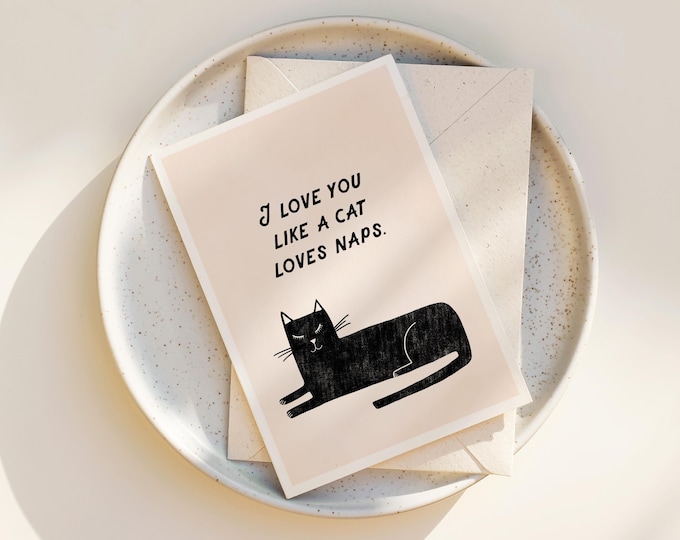 "Cat Naps" - Black Cat Greeting Card with Envelope