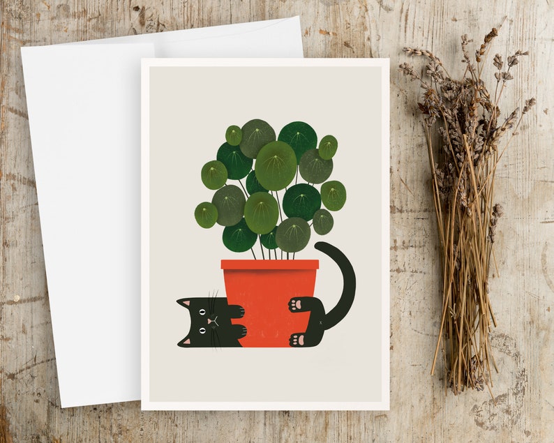 Funny Cat and Plant Wall Art Print Plants wall art Illustration Print Cat wall art Potted Plant Print Botanical wall art cute image 10