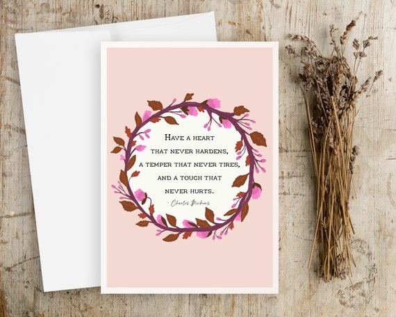 Floral Wreath Quote Greeting Cards - Charles Dickens Quotes - Notecards - Boho Greeting Cards - Floral Notecards - inspirational quotes