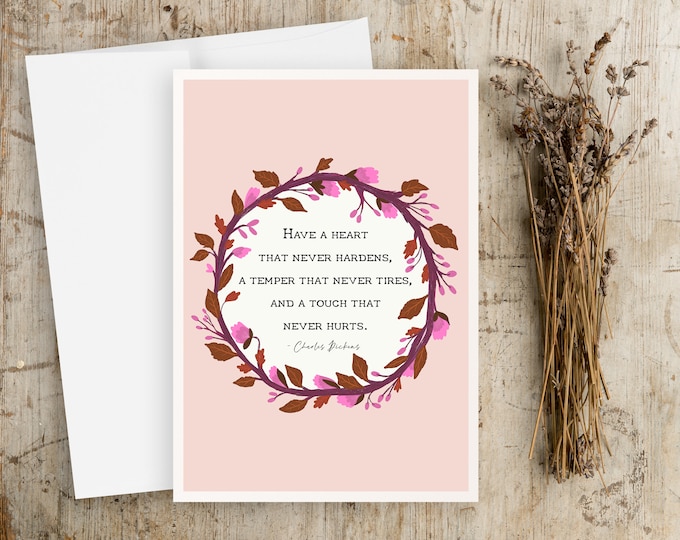 Floral Wreath Greeting Card: Charles Dickens Quote Notecard