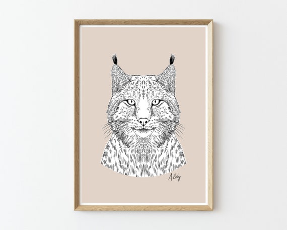 Modern Lynx Art Print | Animal Wall Art | Customizable Prints | Drawing | Bobcat wall art | Nature Prints | Large Wall Art | Ink Drawing