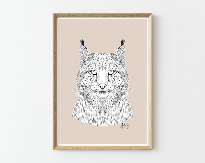 Modern Lynx Art Print | Animal Wall Art | Customizable Prints | Drawing | Bobcat wall art | Nature Prints | Large Wall Art | Ink Drawing
