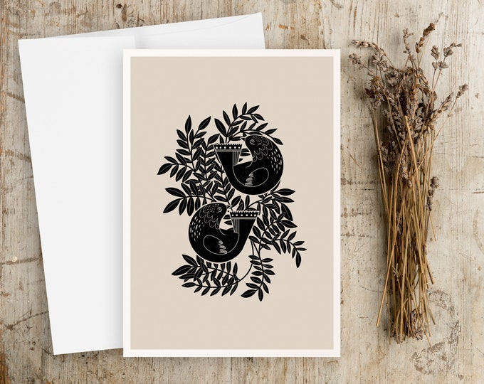 Folk Art Bird Greeting Card: Scandinavian Note Card with Envelope