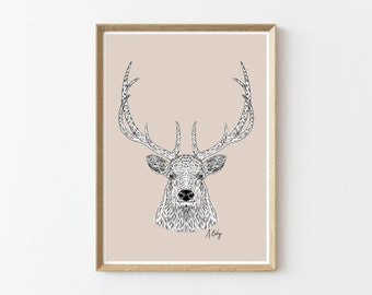 Elk Art Print | Bull Elk Wall Art | Customizable Prints | Elk Antlers | Wildlife Prints | Nature Prints | Large Wall Art | Ink Drawing
