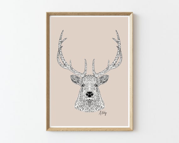 Elk Art Print | Bull Elk Wall Art | Customizable Prints | Elk Antlers | Wildlife Prints | Nature Prints | Large Wall Art | Ink Drawing