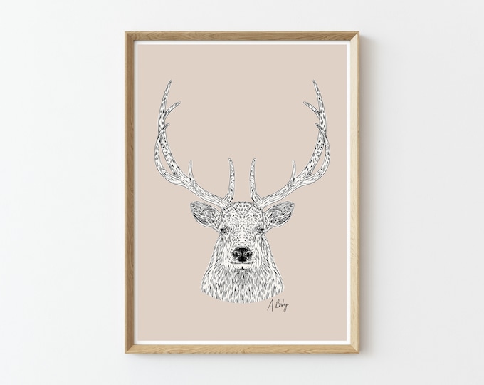 Elk Art Print | Bull Elk Wall Art | Customizable Prints | Elk Antlers | Wildlife Prints | Nature Prints | Large Wall Art | Ink Drawing
