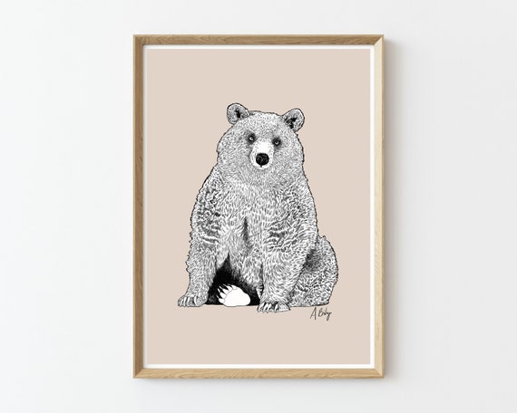 Grizzly Bear Art Print | wildlife wall art | Bear art print | Grizzly wall art | Large wall art | bear drawing | nature art | animal art