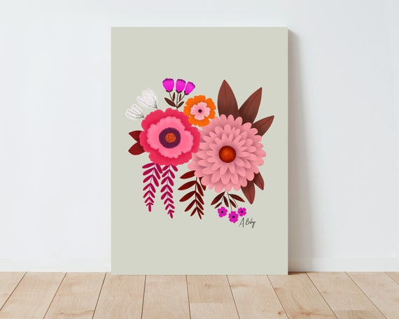 Folk Art Flowers Illustration Print - Floral wall art - Flower wall art - Scandinavian Decor - Scandinavian Art - Simple Artwork - Nature